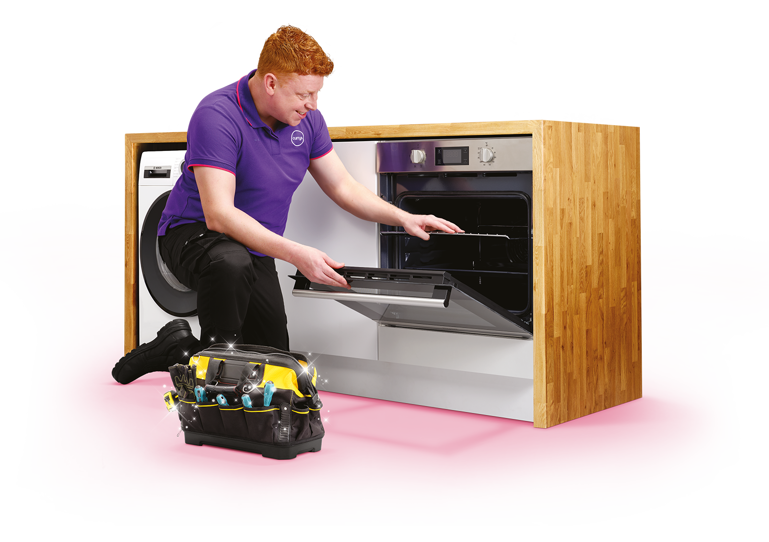 Person fixing washing machine