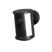 A Ring security camera on a white background